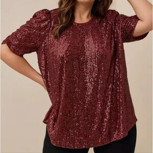 NWT Sequin Ruched Sleeve Top Blouse Sz Torrid Size 2 18/20 2xlX Party Holiday